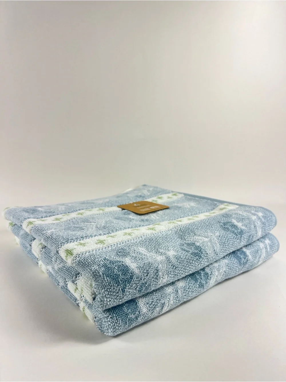 Deborah Connolly Bath Towels Blue White Green Floral Soft Cotton Blend 2 Pc NEW